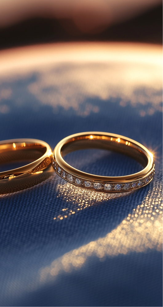 Two Wedding Rings on a Blue Cloth