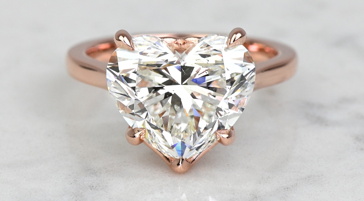 Custom Heart Diamond Rose Gold Solitaire Engagement Ring