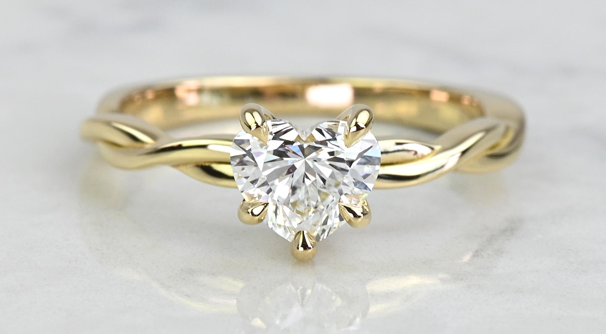 Heart Diamond Twisted Yellow Gold Engagement Ring