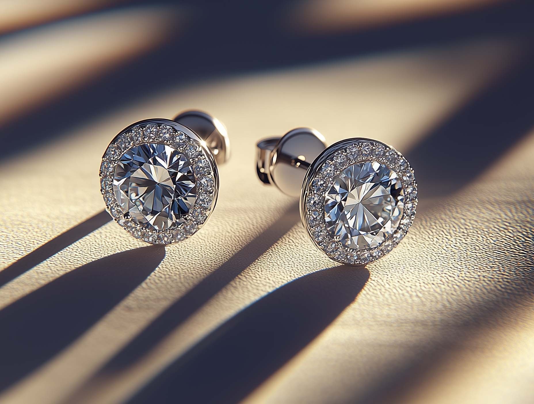 Screw back lab diamond earrings on white surface