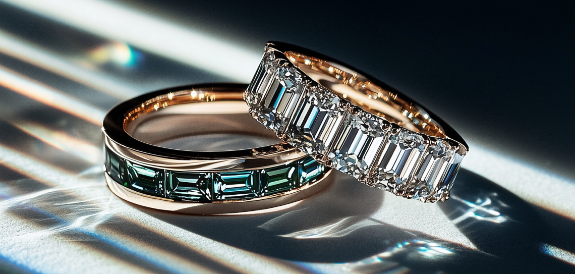 Two sparkling diamond wedding rings