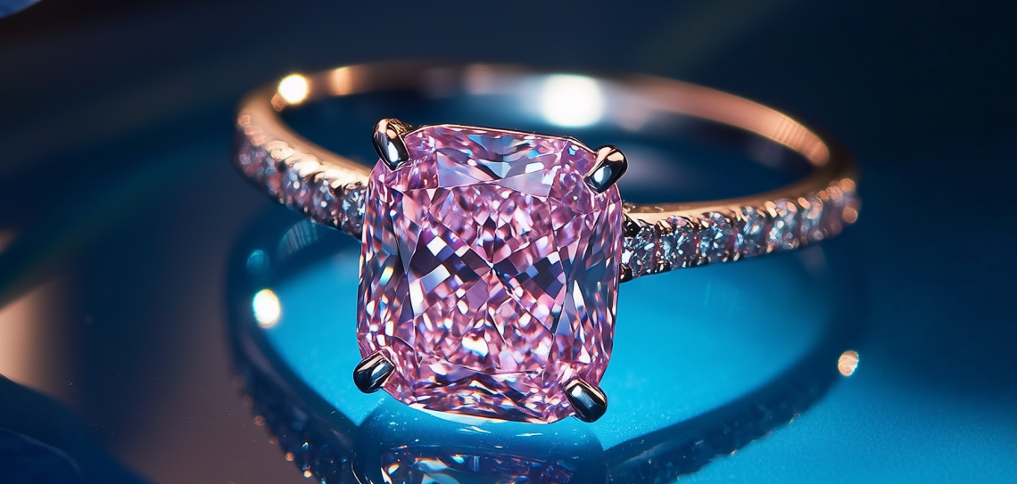 Solitaire engagement ring with pink center stone