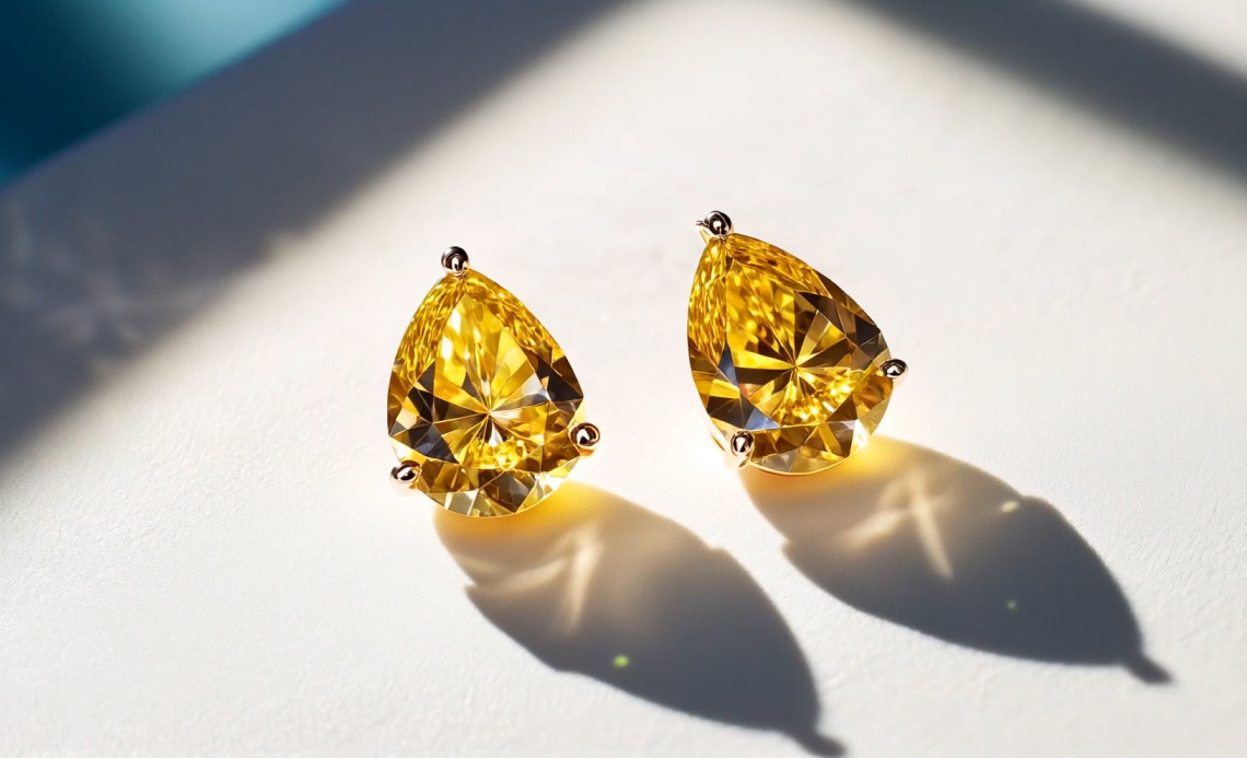 Engagement ring with side stones and yellow center stone