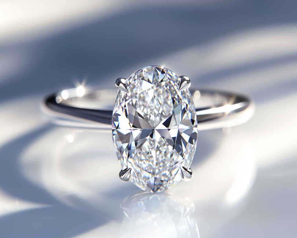 Pear shaped engagement ring on red sruface