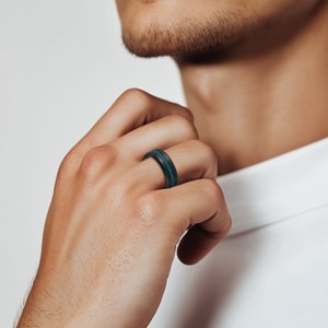 Black Elysium And Blue Opal Wedding Band - Ares