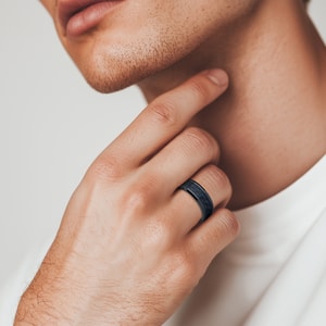 Black Ceramic Men's Ring with Blue & Black Carbon Fiber Inlay (8mm) 