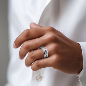 Satin Finish Cobalt Chrome Sapphire And Diamond Mens Wedding Ring