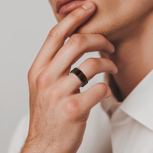 Deep Forest - Men's Wedding Ring with Black Walnut Wood Inlay in Ceramic