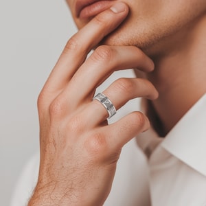 Tree Branch Pattern Laser Engraved Men's Wedding Ring in Cobalt