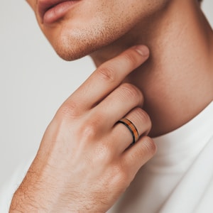 Men's Wedding Ring with Hawaiian Koa Wood Inlay in Black Ceramic (6 mm)