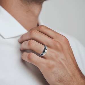Laser Carved Forest Pattern Men's Wedding Ring in Cobalt (7mm)
