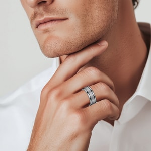 Lightyear - Men's Wedding Ring with Meteorite Inlay in Titanium (8 mm)