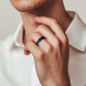 Monarch - Zirconium Black Diamond Mens Wedding Band (8mm)