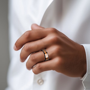 Male Teak Wood Inlay Wedding Ring In Black Ceramic (6mm)