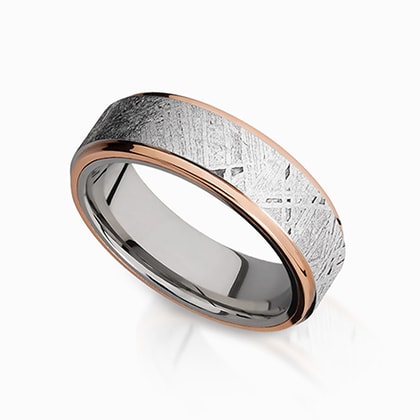Apollo - 14K Rose Gold & Meteorite Mens Wedding Band in Cobalt