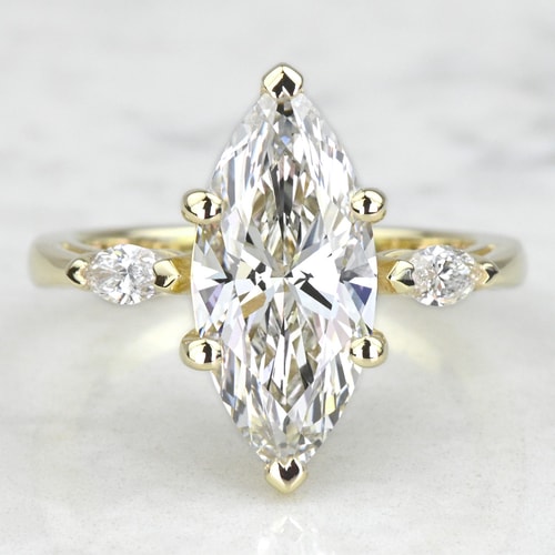 3 Carat Lab Grown Marquise Diamond Engagement Ring With Marquise Side Stones