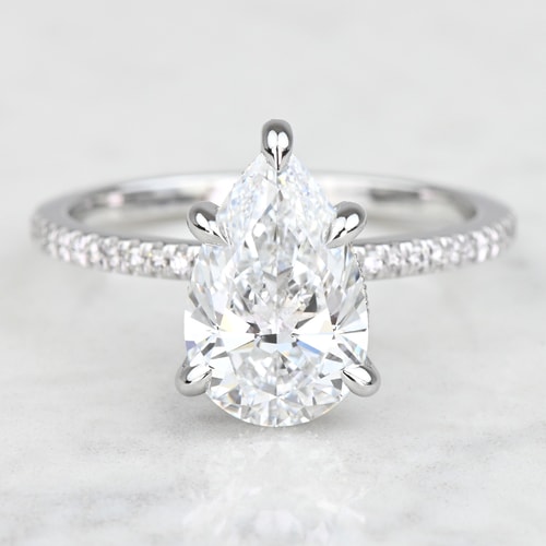 3 Carat Lab Grown Pear Diamond Pave Engagement Ring With Diamond Prongs