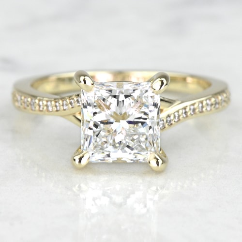 2.80 Carat Lab Grown Princess Diamond Split Shank Pave Engagement Ring