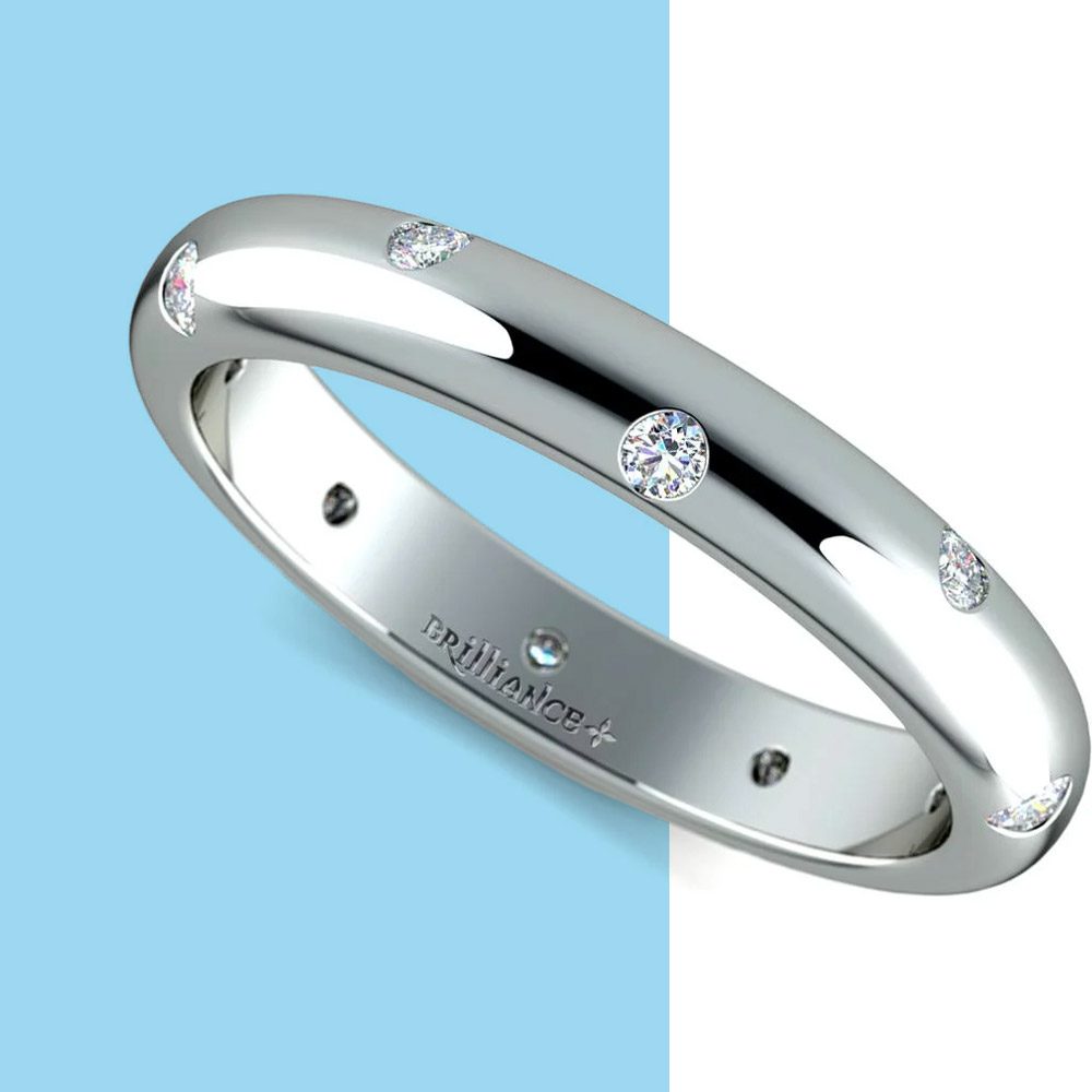 Inset Diamond Wedding Ring in White Gold (3mm)